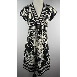Vtg Y2K BCBG MaxAzria Dress Womens Sz S Black White Cap Sleeve Babydoll Stretchy